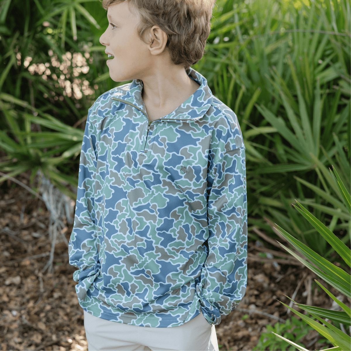 Bailey Boys Performance Half Zip in Green Camo - Little Miss Muffin Children & Home