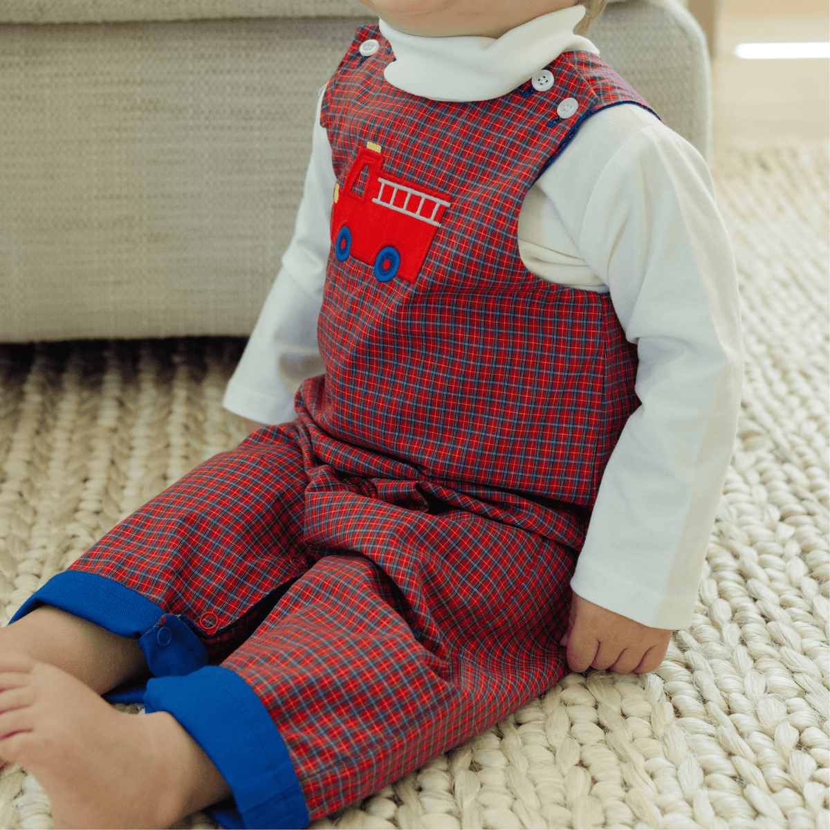 Bailey Boys Little Plaid Firetruck Reversible Long John-John - Little Miss Muffin Children & Home