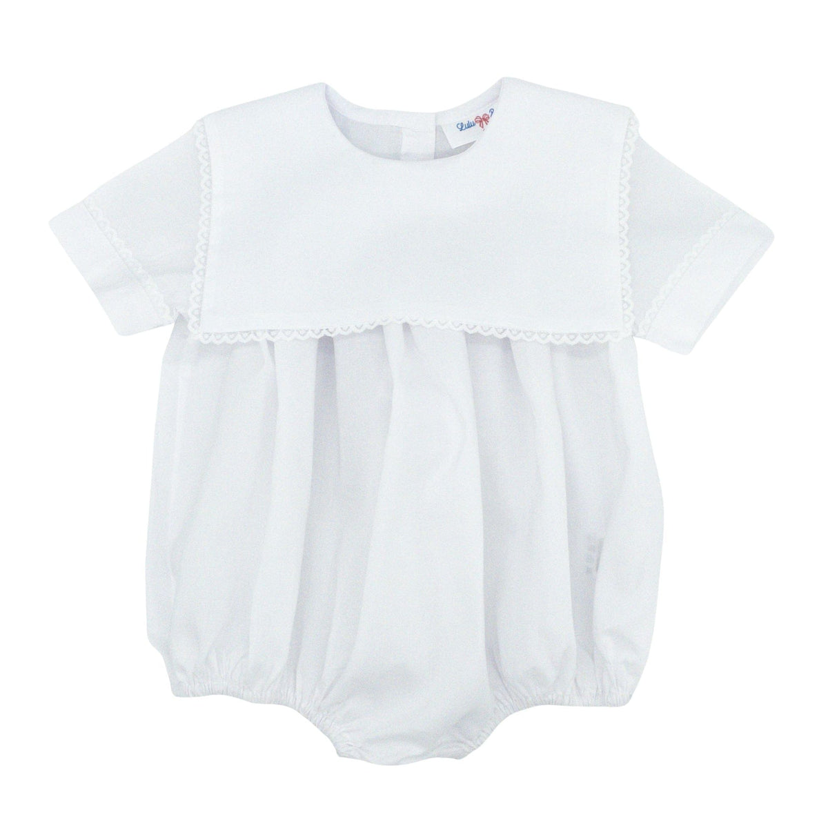Lulu Bebe Arthur Bib Collar Bubble with Lace Trim in White - Little Miss Muffin Children & Home