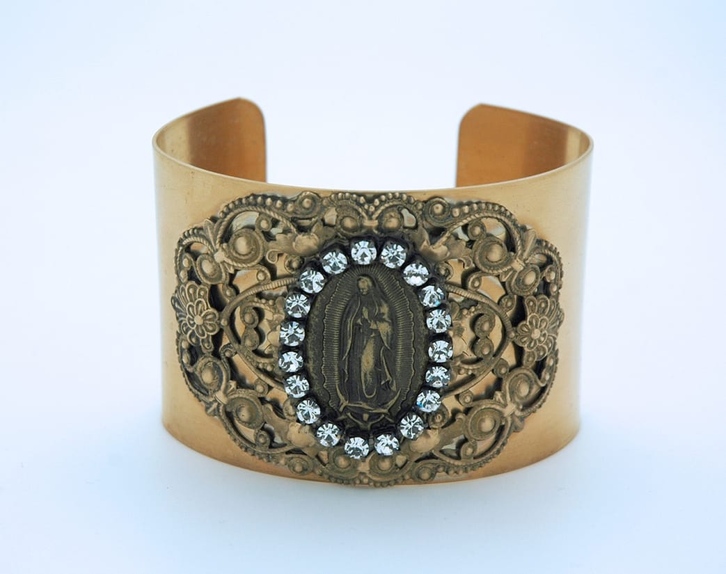 Contreras Designs Vintage Style Cuff Bracelet, Guadalupe Medal, Clear Swarovski Crystals - Little Miss Muffin Children & Home