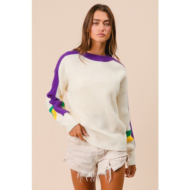 Ive Ive Mardi Gras Color Block Sweater - Little Miss Muffin Children & Home