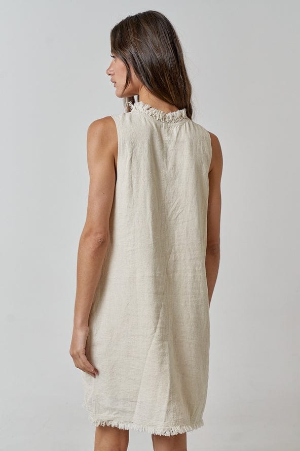 Lalavon Linen Frayed V-Neck Sleeveless Mini Dress - Little Miss Muffin Children & Home