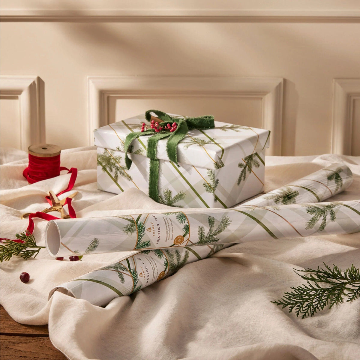 Thymes Frasier Fir Fragranced Wrapping Paper, alternate view 2
