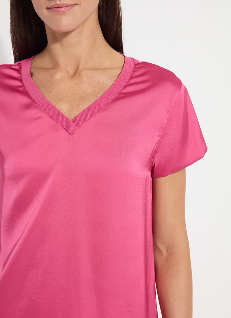 Lysse Saori V-Neck Mix Media Top in Hot Pink