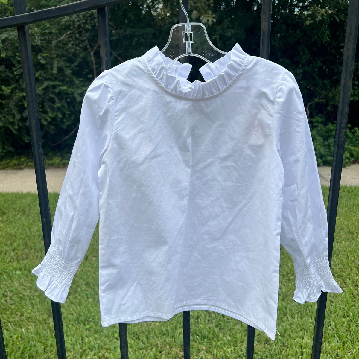 Lulu Bebe Lulu Bebe Lyn White Long Sleeve Ruffle Collar Tie Back Shirt - Little Miss Muffin Children & Home