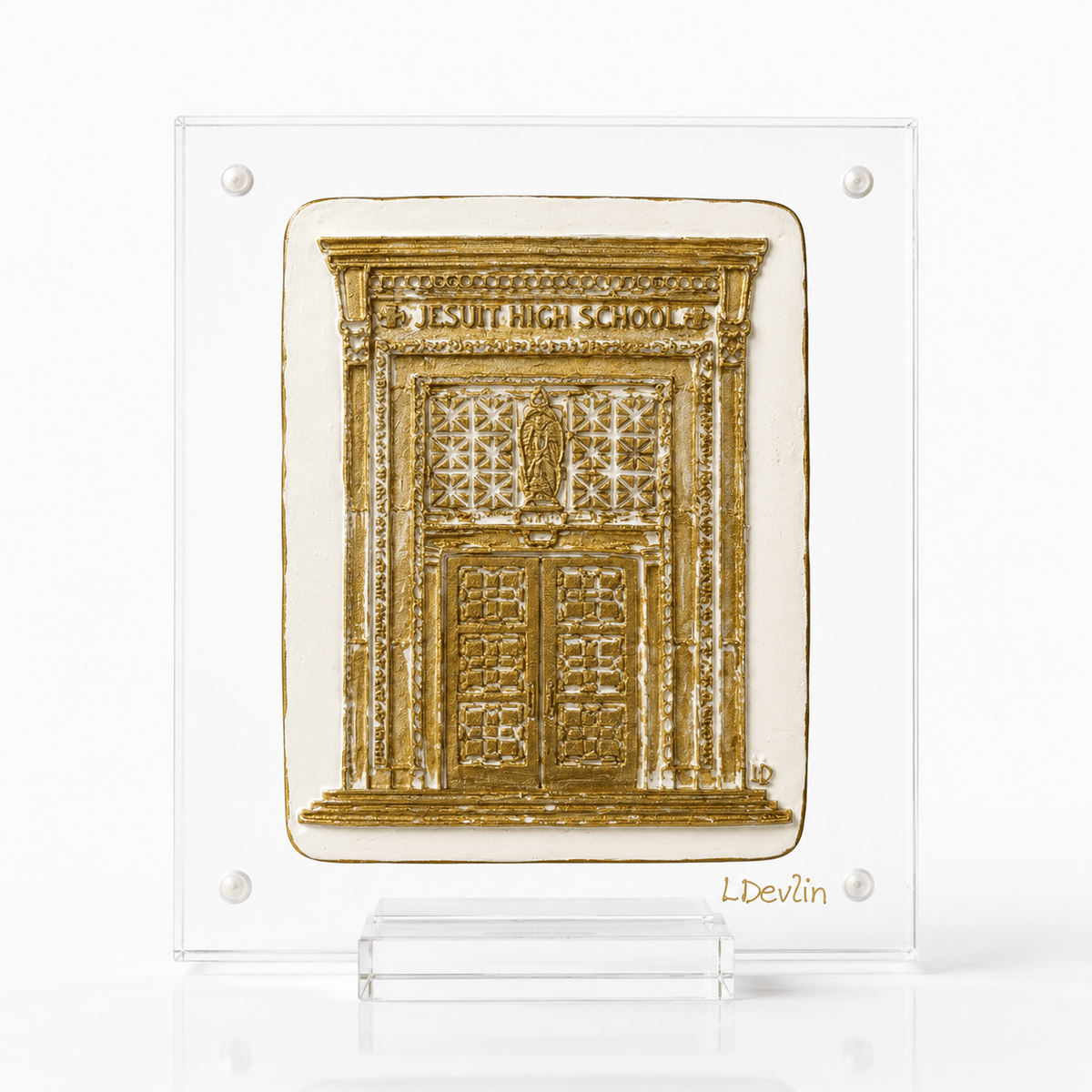 Lisa Devlin Designs Jesuit High School Clay Piece on Acrylic – Handcrafted Wall Art by Lisa Devlin - Little Miss Muffin Children & Home