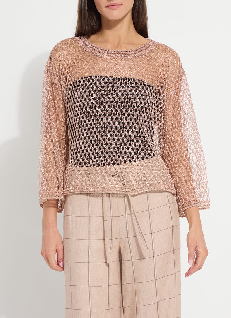 Lettie Slouchy Metallic Net Mesh Knit Sweater