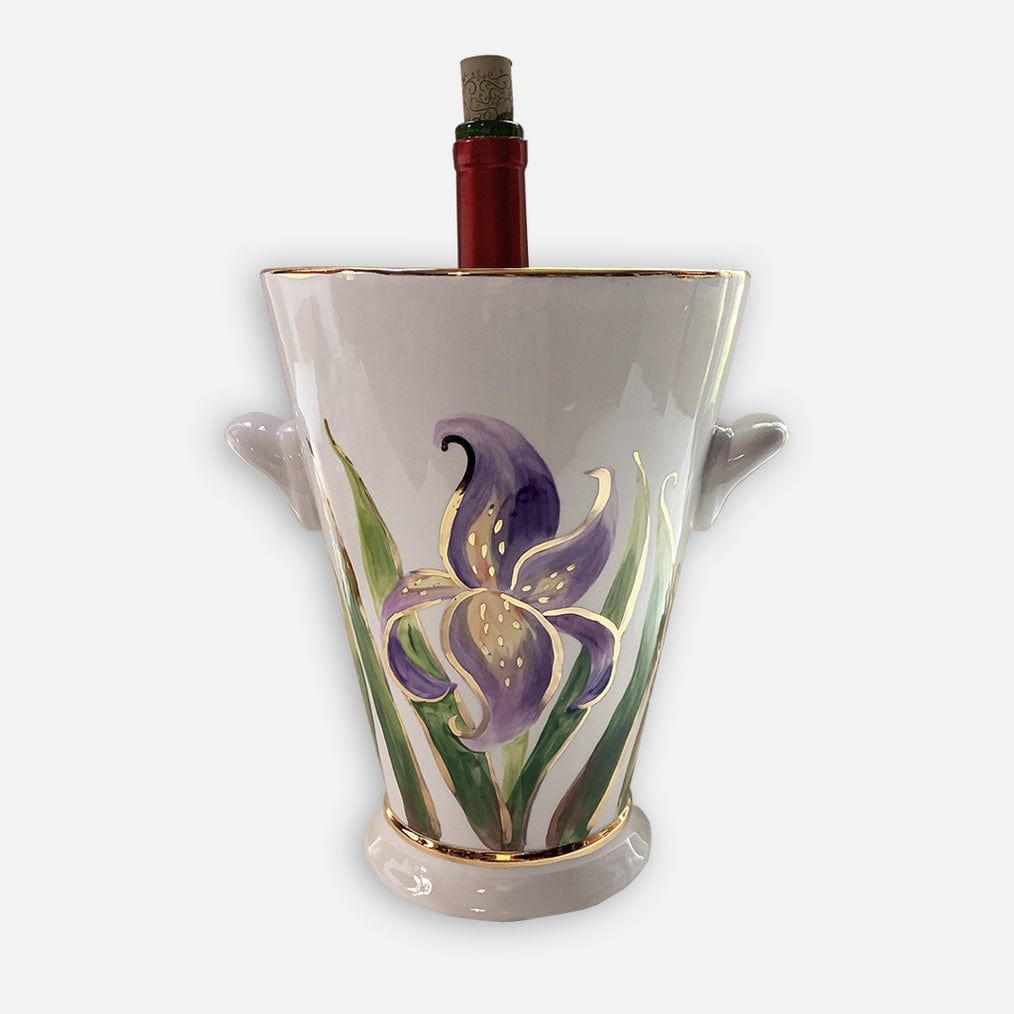 Magnolia Creative Co Iris Champagne Chiller, hand-painted purple iris with 22k gold trim