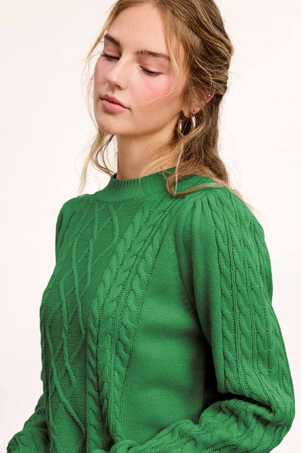La Miel La Miel Cable Knit Crew Neck Sweater in Pine Tree - Little Miss Muffin Children & Home
