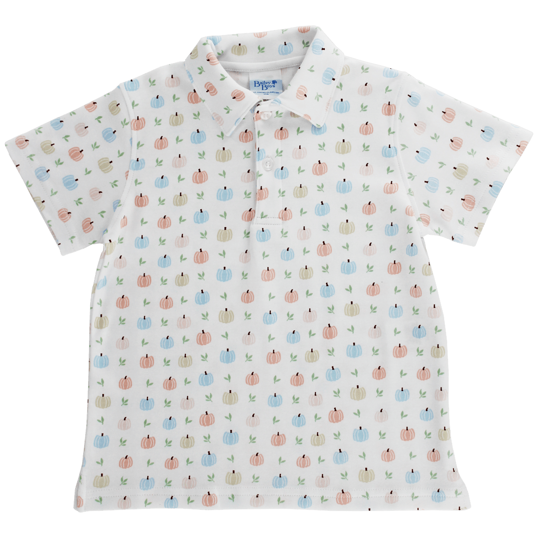 Bailey Boys Pumpkin Print Knit Polo - Little Miss Muffin Children & Home