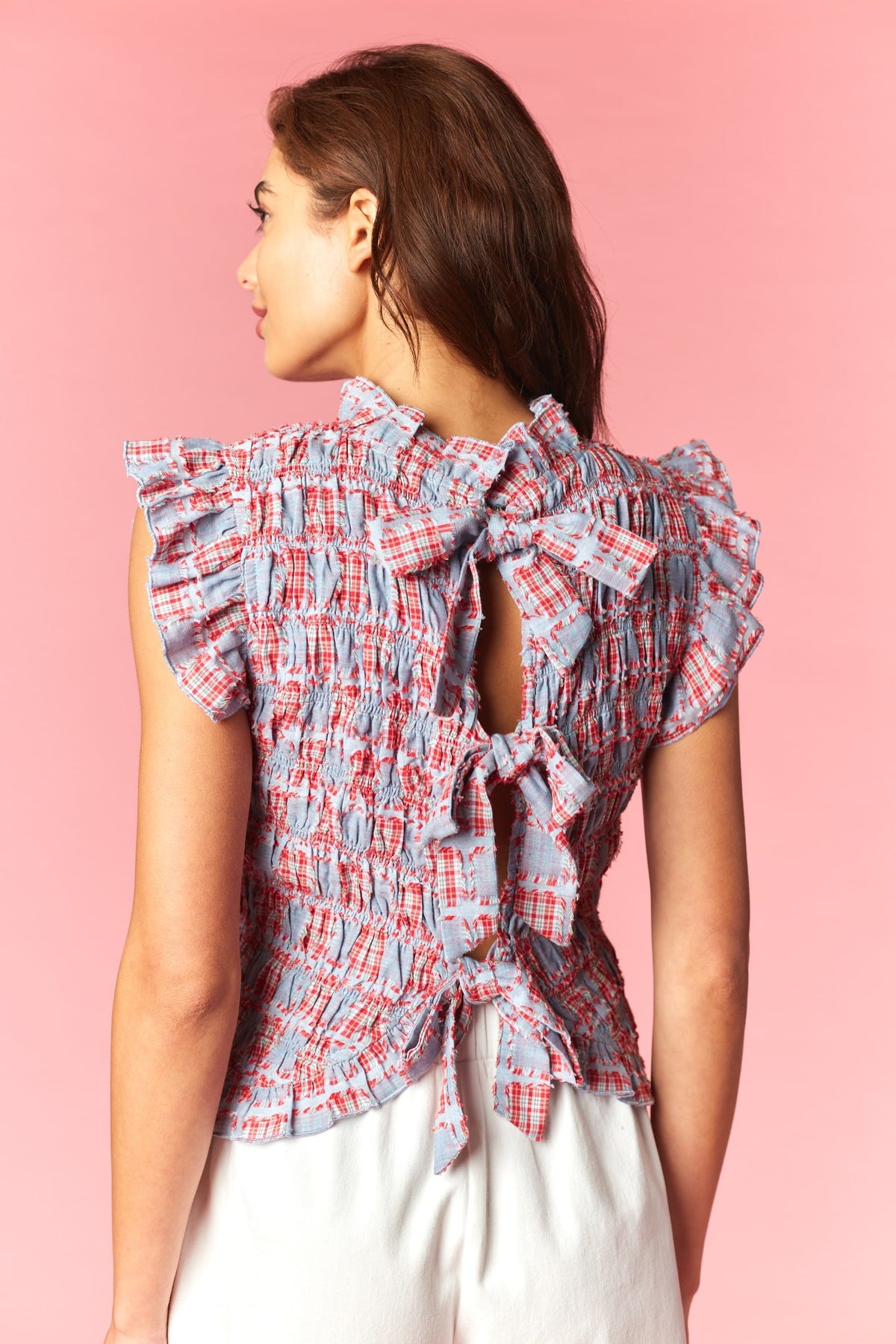 Rareraw Clothing Smocked Ruffle Trimmed Back Tie Blouse - Little Miss Muffin Children & Home