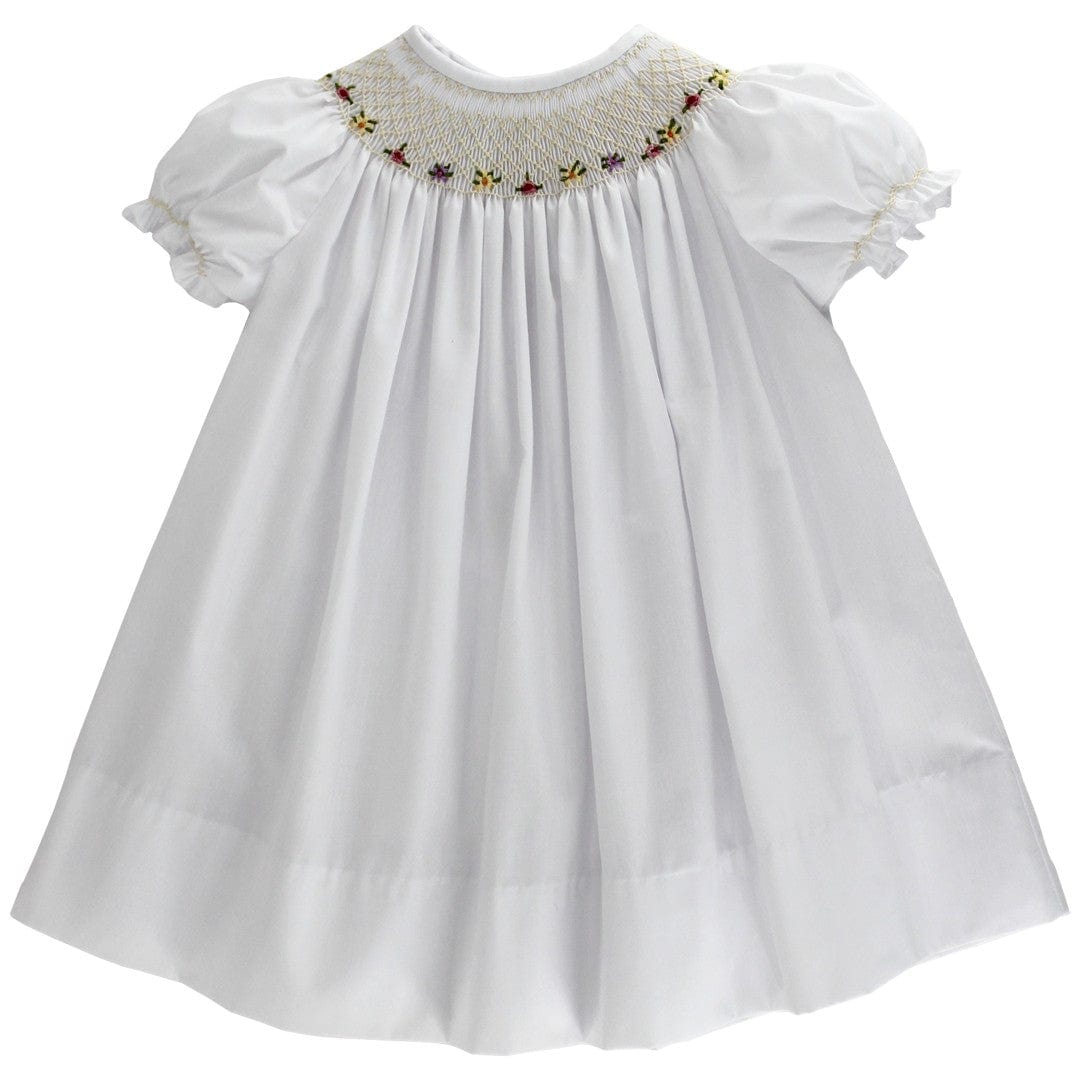 Bailey Boys White with Ecru Multi Geometric Smocked Bishop Dress - Little Miss Muffin Children & Home