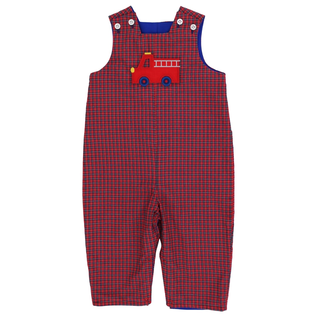 Bailey Boys Little Plaid Firetruck Reversible Long John-John - Little Miss Muffin Children & Home