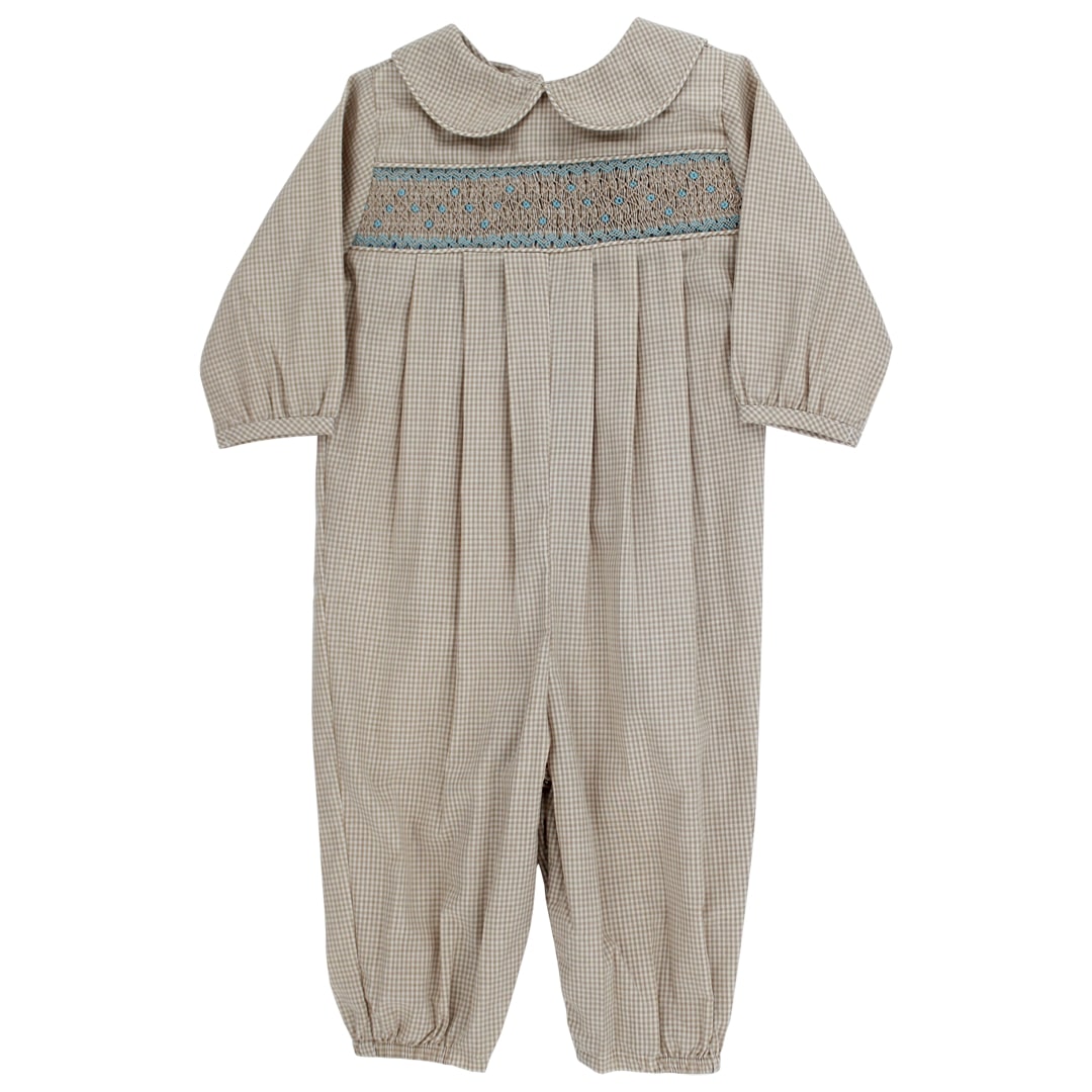 Bailey Boys Khaki Microcheck with Blue Geometrics Dressy Bubble Long - Little Miss Muffin Children & Home