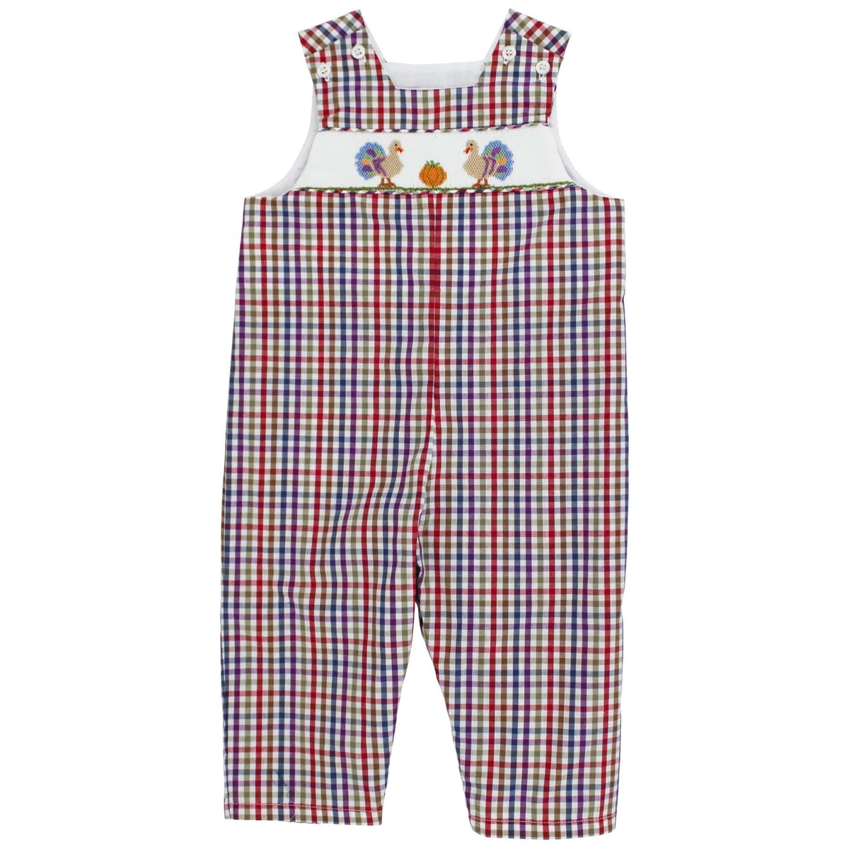 Fall Flocks Colorful Plaid John-John Long with Turkeys and Pumpkins for toddler boys by Bailey Boys