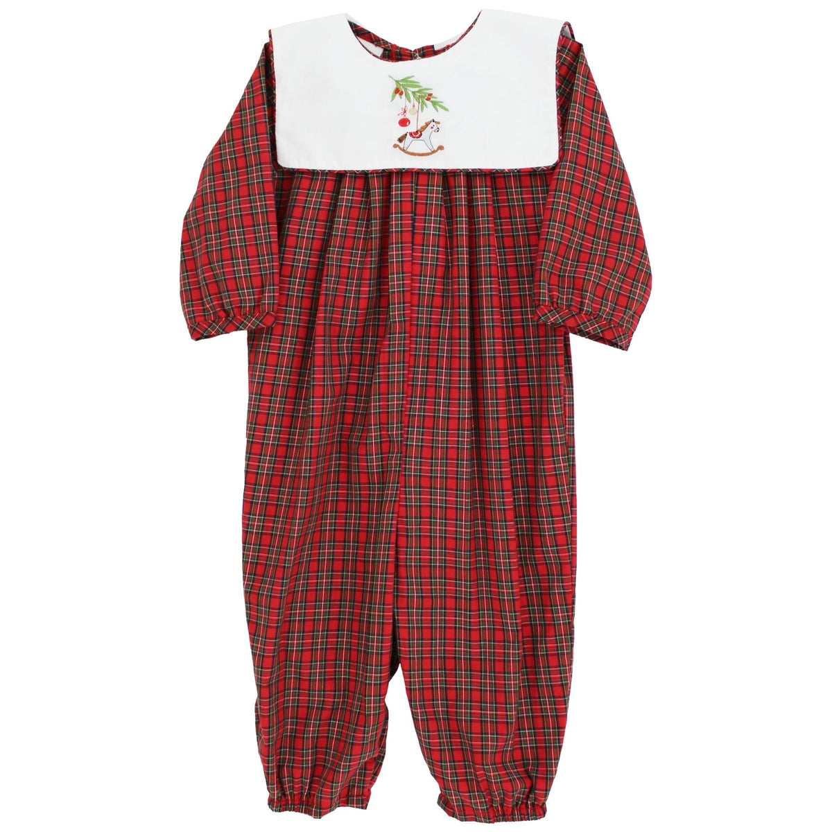 Holiday Rocking Horse Red Tartan Plaid Dressy Bubble Long for baby boys by Bailey Boys