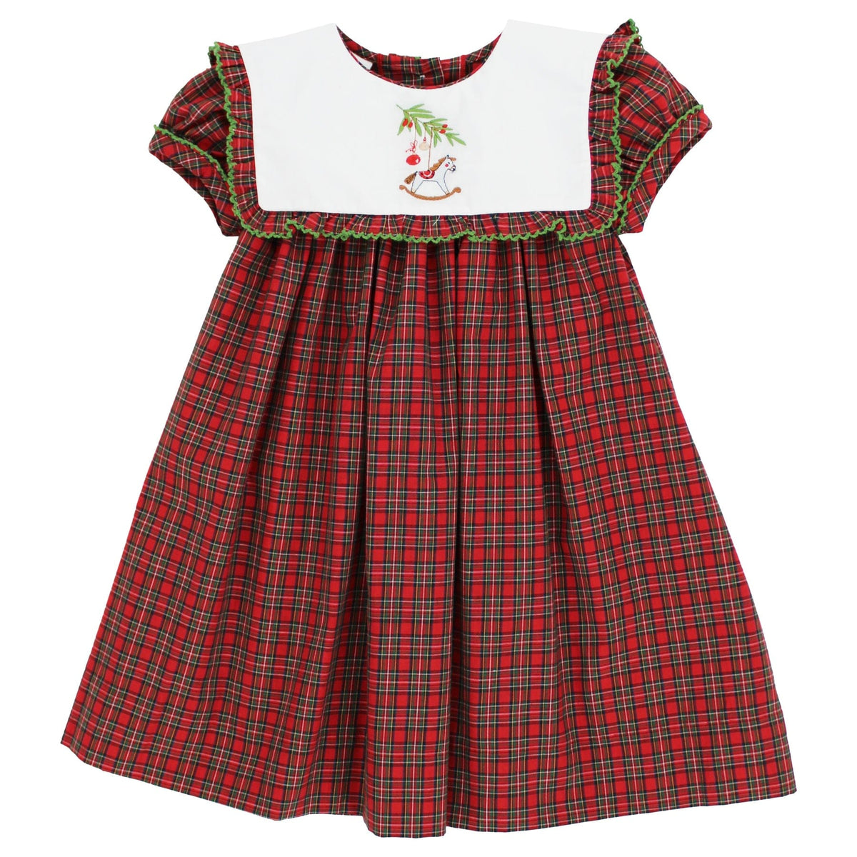 Holiday Rocking Horse Red Tartan Plaid Float Dress for baby girls by Bailey Boys