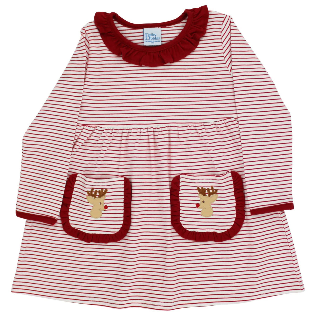 Bailey Boys Rudy Reindeer Girls’ Red & White Stripe Knit Dress - Little Miss Muffin Children & Home