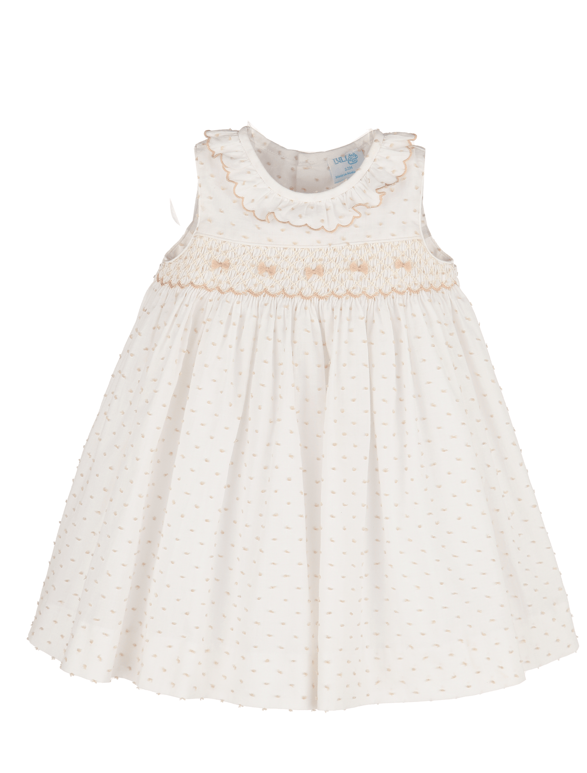 Casero & Associates Plumeti Smock Dress, Beige - Little Miss Muffin Children & Home