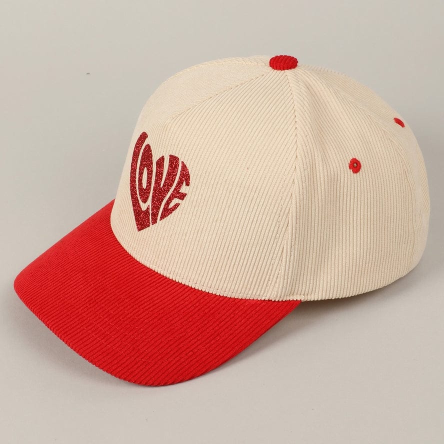 Fashion City Fashion City Heart Love Glitter Logo Two-Tone Corduroy Cap, Red - Little Miss Muffin Children & Home