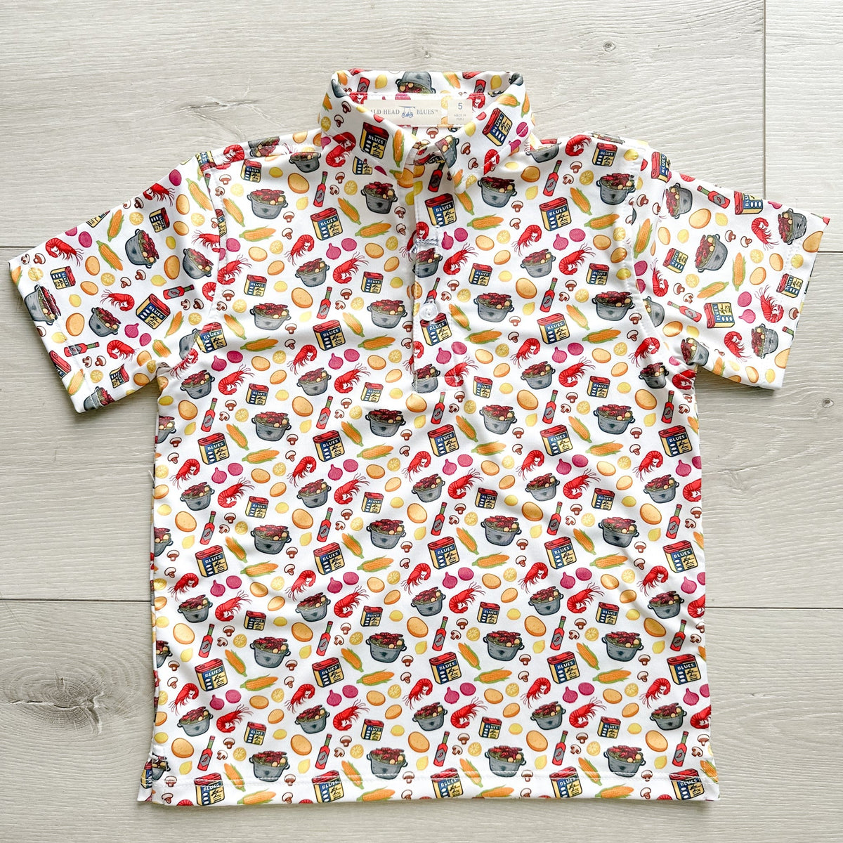 Bald Head Blues Crawfish Boil All-Over Print on White Youth Albatross Polo - Little Miss Muffin Children & Home