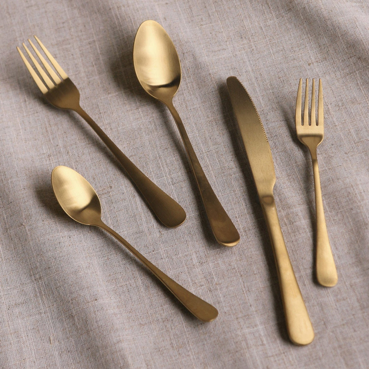 Beatriz Ball Vida Set of 5 Full Brushed Champagne Gold Droplet Stainless Flatware - Little Miss Muffin Children & Home