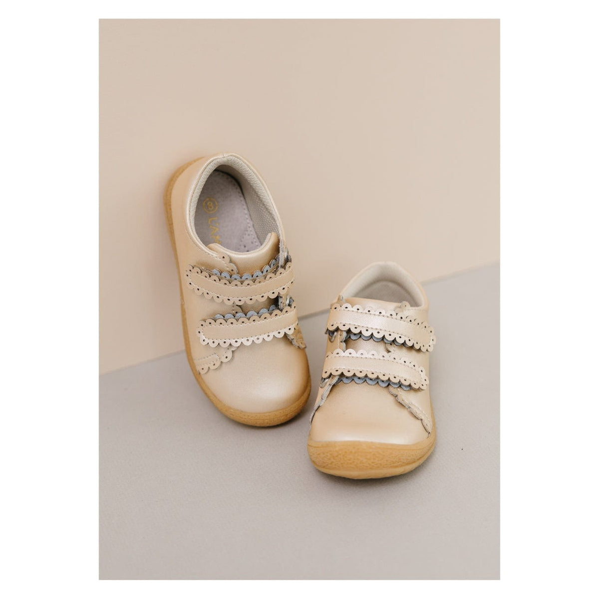 L'Amour Shoes L'Amour Marisa Scalloped Strap Sneaker in Champagne - Little Miss Muffin Children & Home