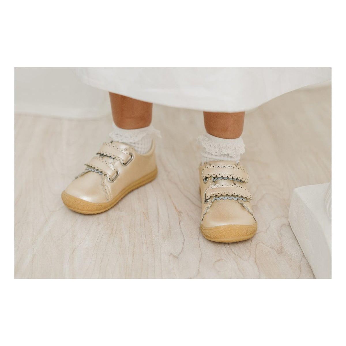 L'Amour Shoes L'Amour Marisa Scalloped Strap Sneaker in Champagne - Little Miss Muffin Children & Home