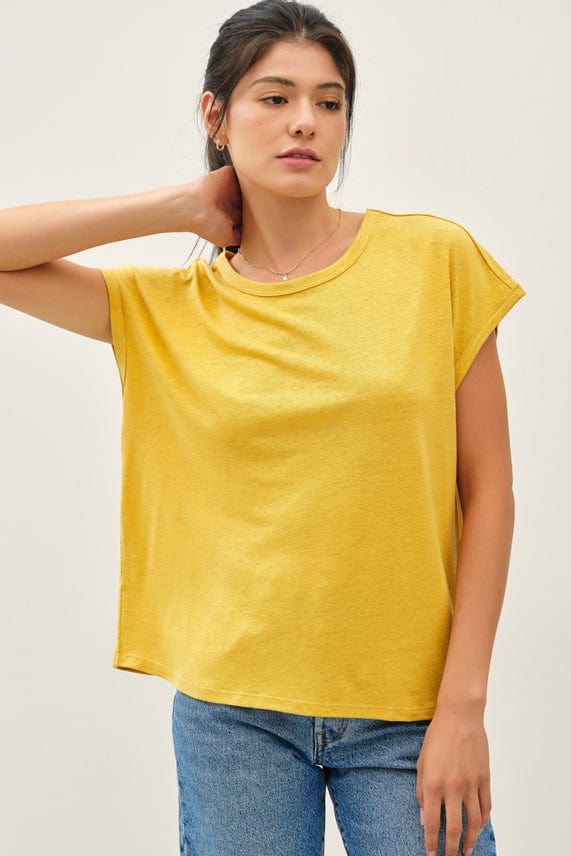 Be Cool Be Cool Boxy Linen Basic Cap Sleeve Tee in Sunflower - Little Miss Muffin Children & Home