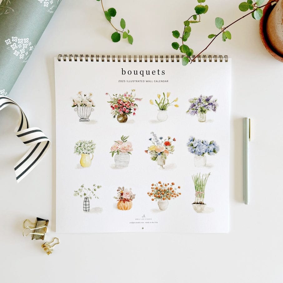 Emily Lex Studio Emily Lex Studio 2025 Watercolor Bouquets Calendar - Little Miss Muffin Children & Home