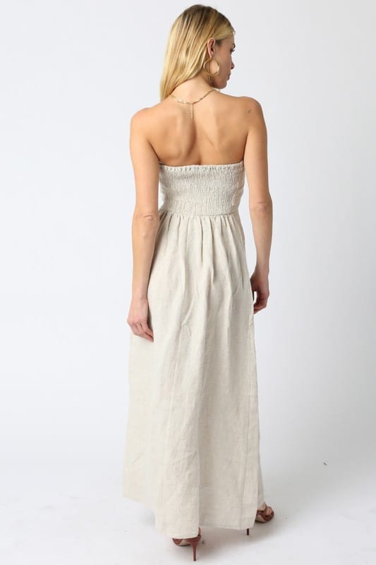 Olivaceous Irise Linen Maxi Dress in Melange Khaki - Little Miss Muffin Children & Home