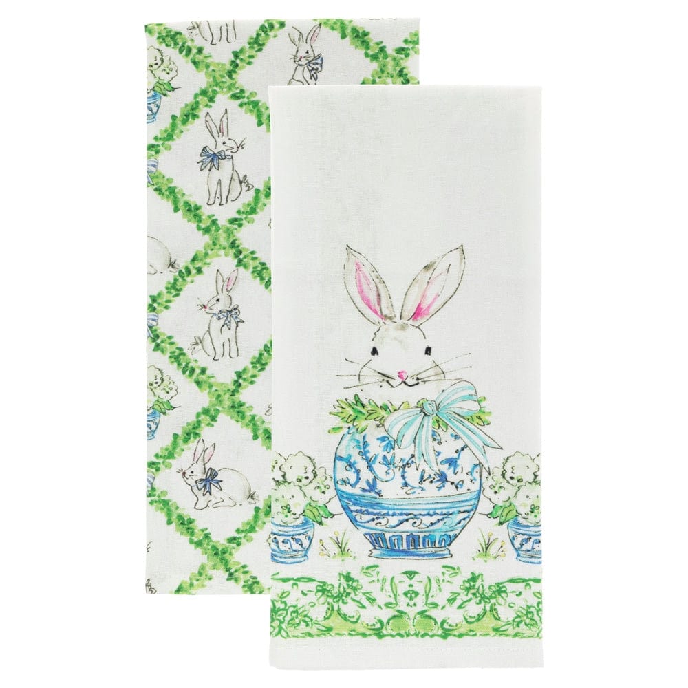 Boston International Inc Rosanne Beck Boxwood Bunny Tea Towels, Set of 2 - Little Miss Muffin Children & Home