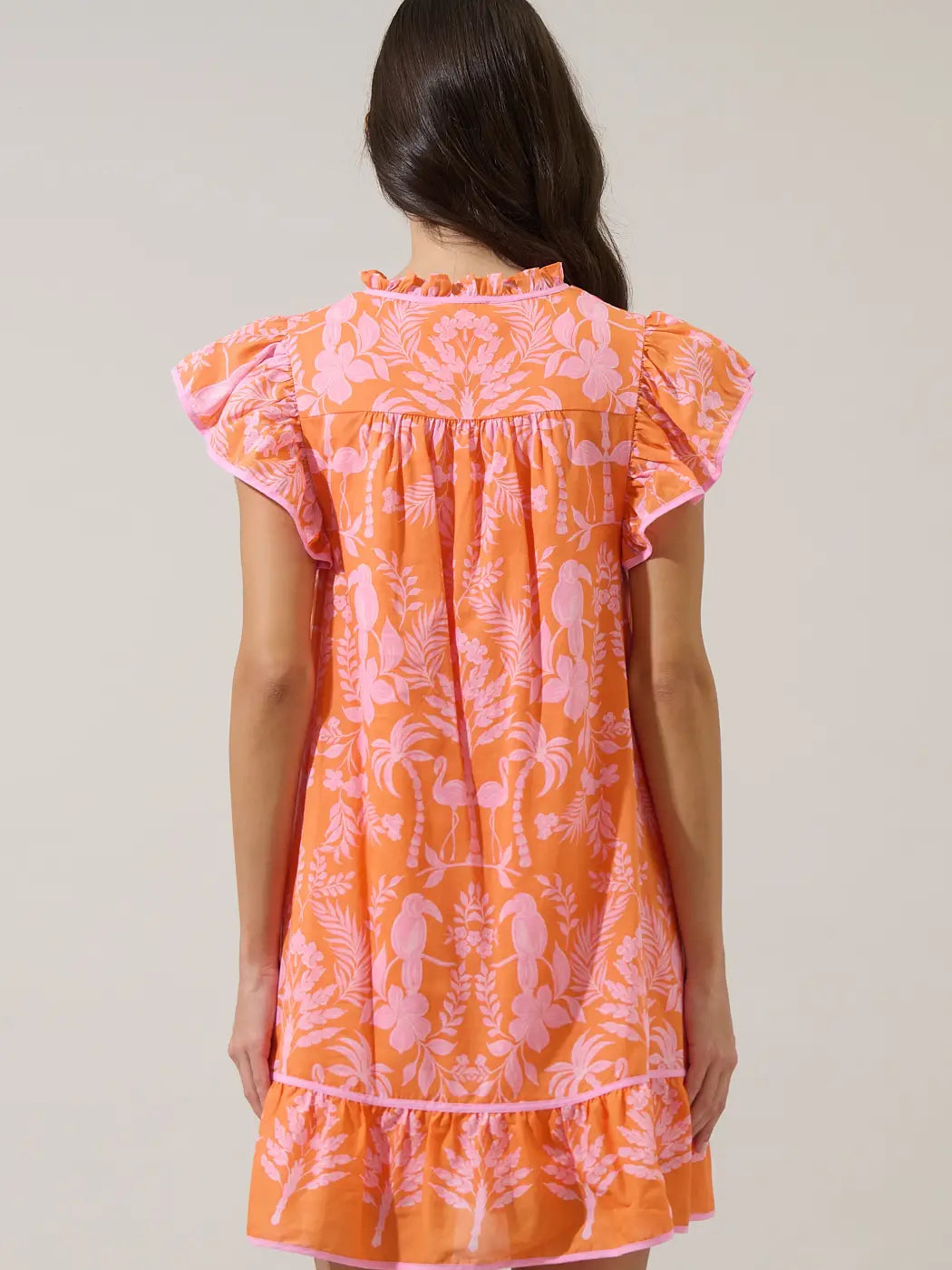 Davina Floral Ebba Shift Mini Dress in Pink/Orange