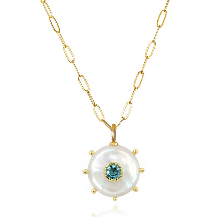 Amelia Rose Jewelry Beaded Pearl & London Blue Topaz Paperclip Necklace - Little Miss Muffin Children & Home