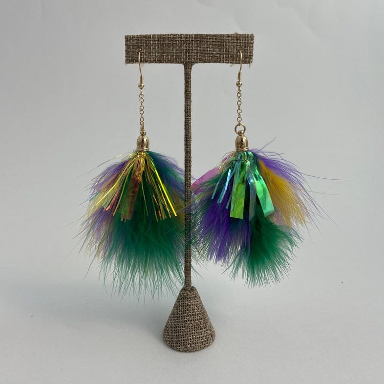 SongLily SongLily Mardi Gras Feather Tinsel Earrings - Little Miss Muffin Children & Home