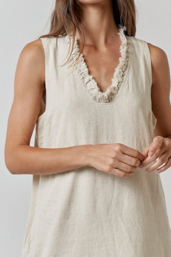 Lalavon Linen Frayed V-Neck Sleeveless Mini Dress - Little Miss Muffin Children & Home
