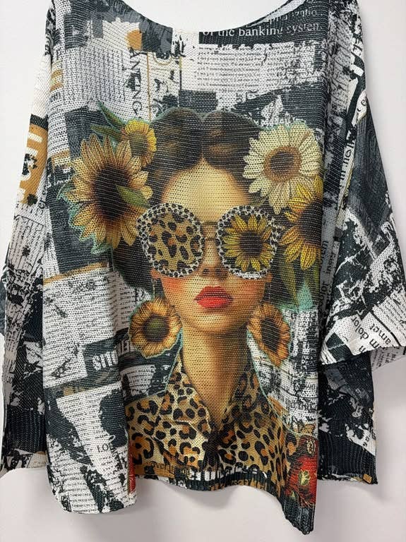 Loowie Newsprint Sunflower Girl Print Knit Sweater - Little Miss Muffin Children & Home