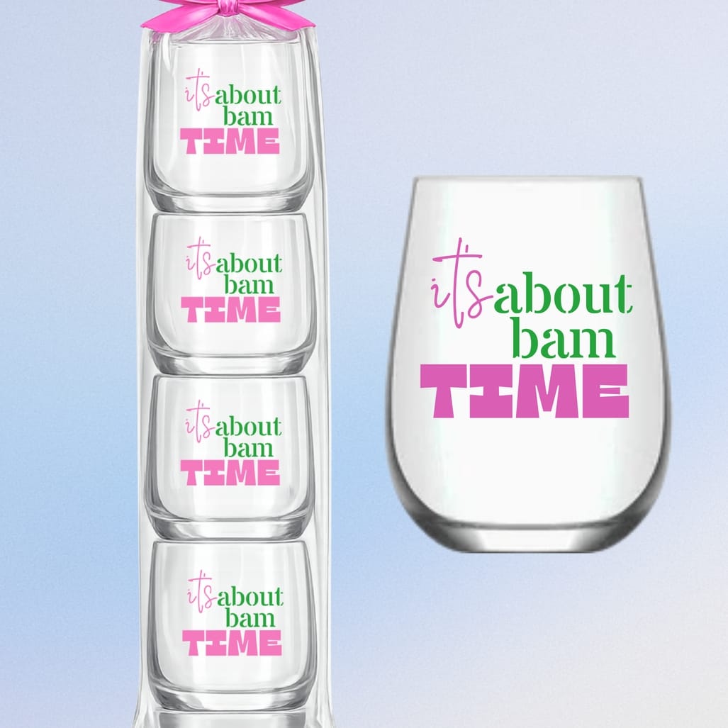 Fabuplates Mahjong Stemless 4 Ct Set Wine Glasses "It's About Bam Time" - Little Miss Muffin Children & Home