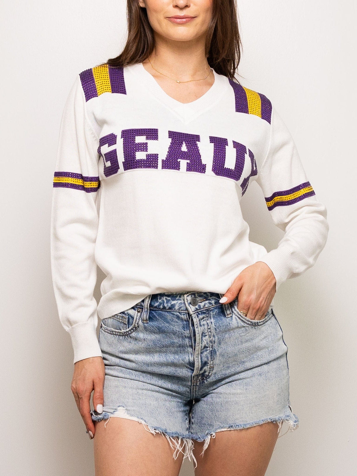 Sparkle City Sparkle City Women's White GEAUX Sparkle Jersey Sweater - Little Miss Muffin Children & Home