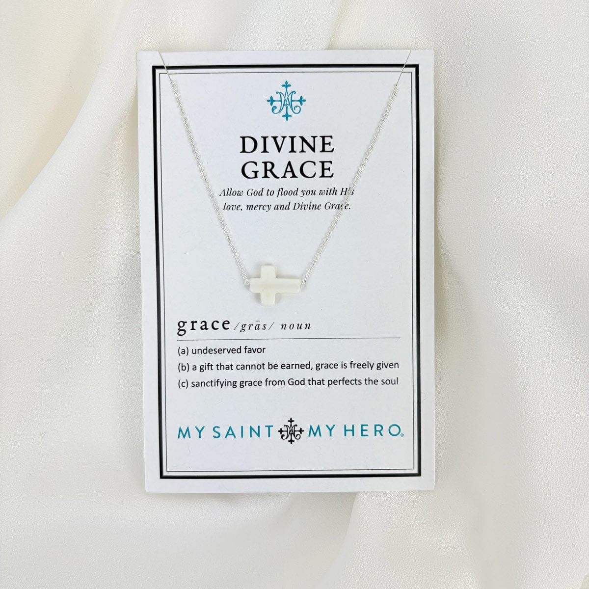 My Saint My Hero Divine Grace White Howlite Cross Necklace - Little Miss Muffin Children & Home