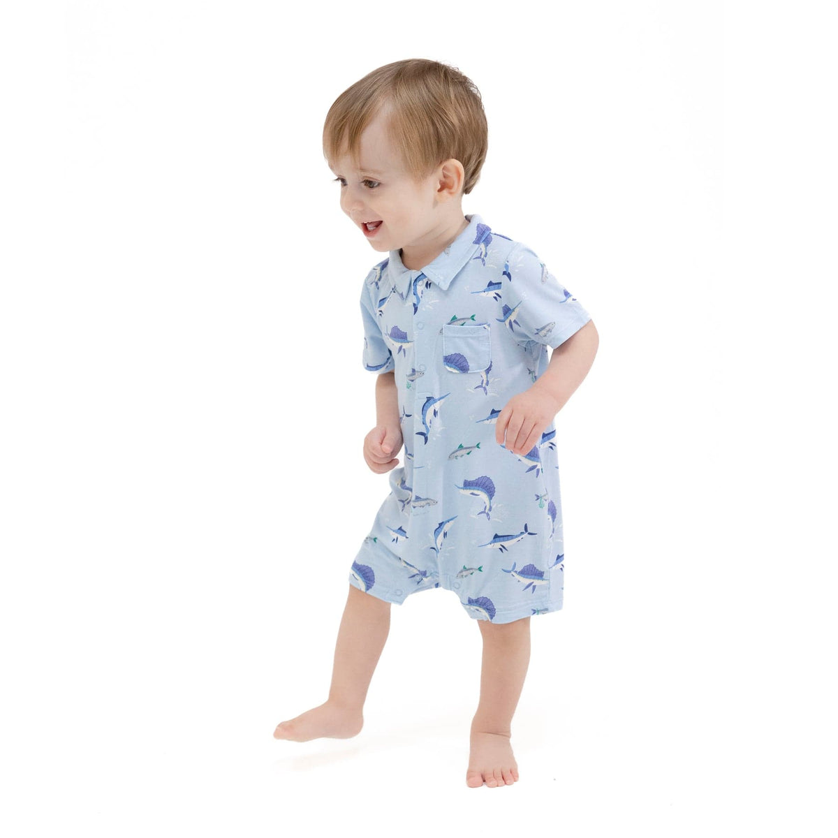 Angel Dear Angel Dear Deep Sea Fishing Blue Polo Shortie - Little Miss Muffin Children & Home