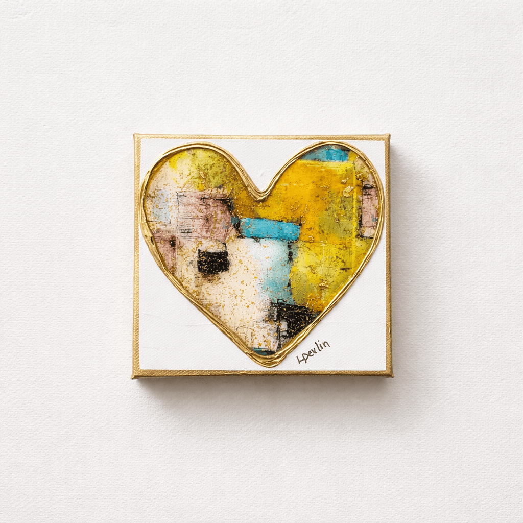 Lisa Devlin Designs Heart Patchwork with Resin & Gold Foil 5x5 - Little Miss Muffin Children & Home