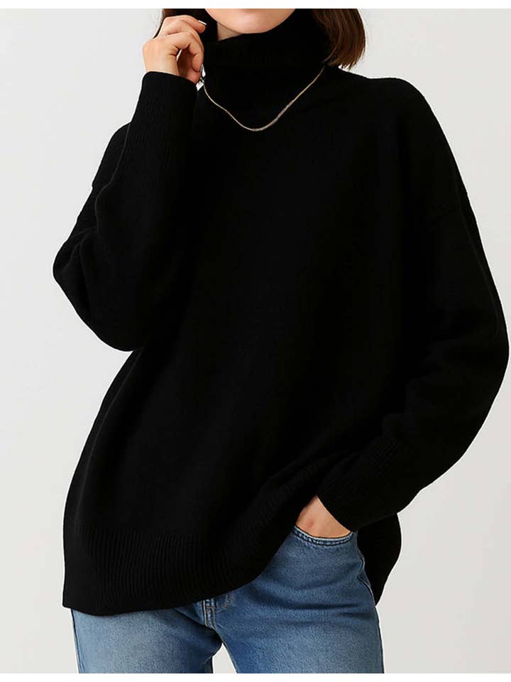Sweetkama Black Oversized Turtleneck Knit Sweater - Little Miss Muffin Children & Home