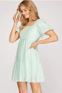 She & Sky She & Sky Square Neck Tiered Babydoll Dress - Little Miss Muffin Children & Home