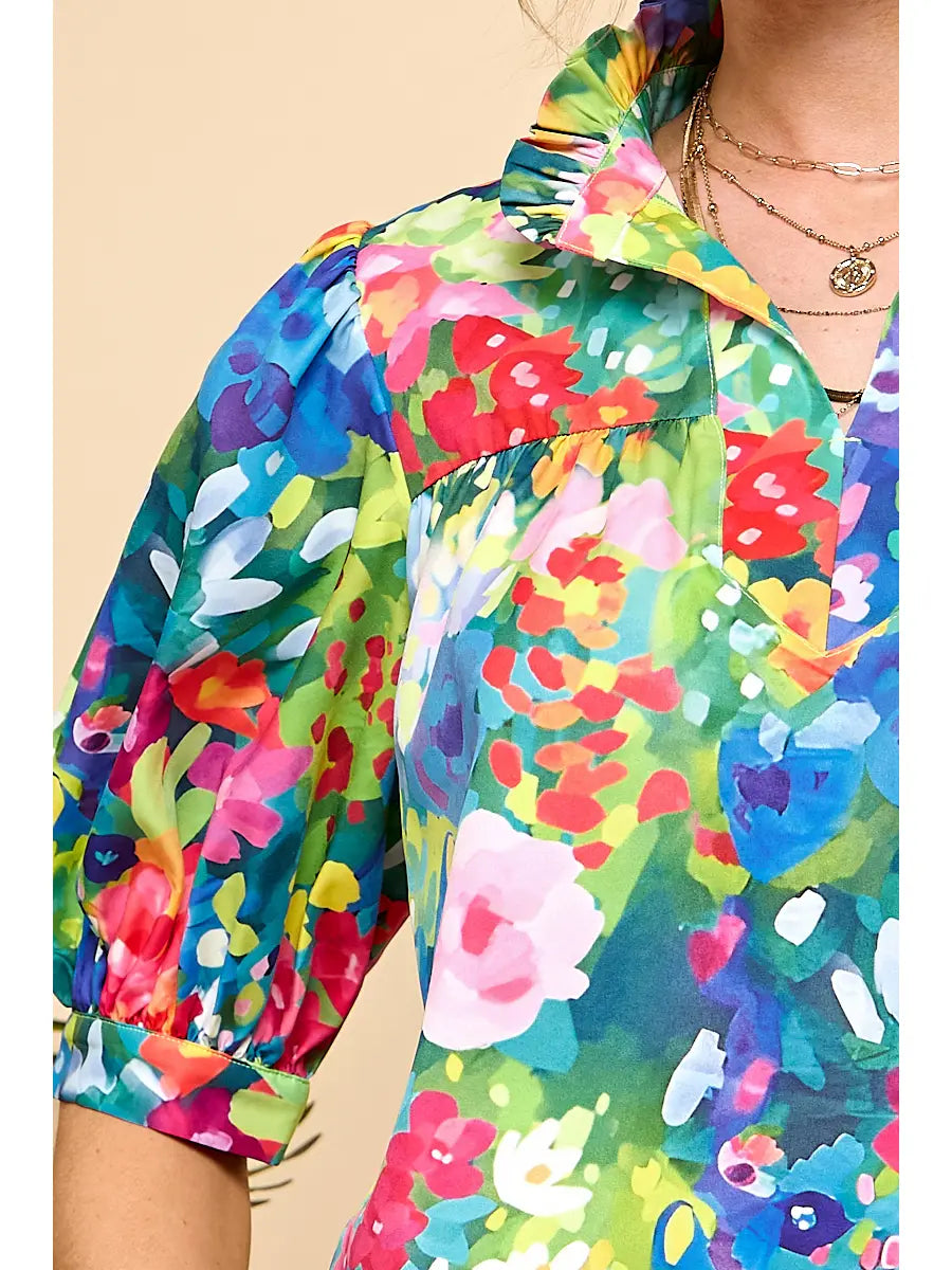 Cezele Bright Floral Puff Sleeve Blouse - Little Miss Muffin Children & Home