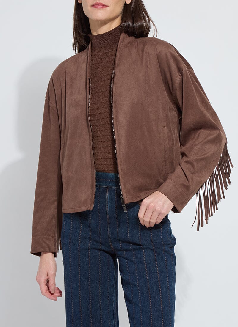 Polished Wood Candence Fringe Vegan Suede Jacket