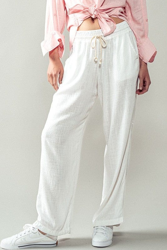 Urban Daizy Urban Daizy Luxe Linen Drawstring Pants in White - Little Miss Muffin Children & Home