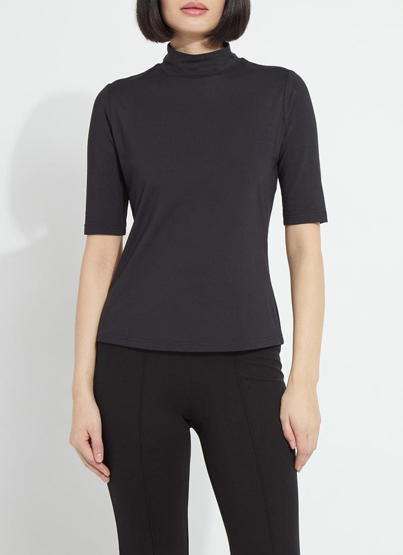 Clara Mockneck Elbow Sleeve Top in Black by Lysse