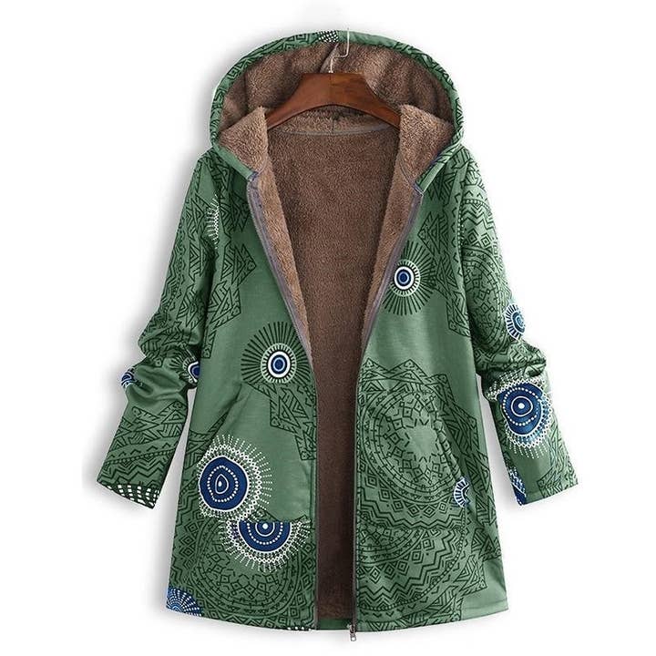 fleece lined green hooded womens jacket