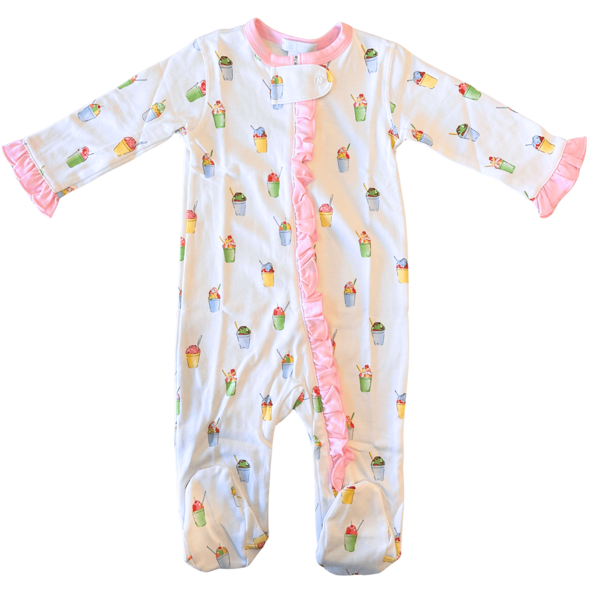 Lulu Bebe Snowball Cup Footie PJs with Pink Trim - Little Miss Muffin Children & Home